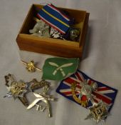 Box of badges (mainly Gurkhas) ribbon bars & buttons