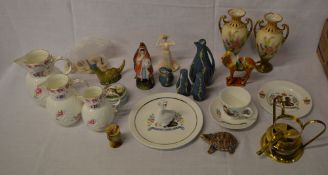 Ceramics inc commemorative ware, Wade trinket pot, Coalport Caughley mask head jugs etc.