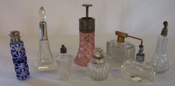 Assortment of glass perfume bottles inc 2 silver cuff bottles