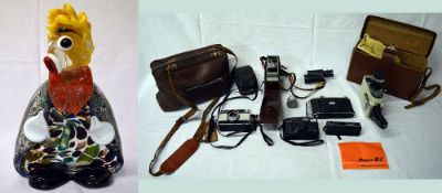 Various cameras inc Kodak, a monocular & Murano style glass clown (af)