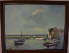 Oil on board of fishing boats in North Norfolk, signed John Tuck, 11.5" x 15.5"