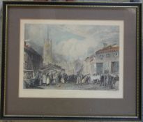 Old print of Louth by J M W Turner engraved by W Radclyffe 37.5 cm x 32 cm