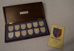 The Royal Arms Silver Jubilee set of 12 silver shields with original box