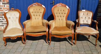 Pr of reproduction Vict  button back arm chairs & 2 button back chairs (shipping only)