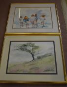 2 watercolours, 'Hexworthy - Dartmoor' by M Jones & 'Splashing About' by Rosemary De Goede 53 cm x