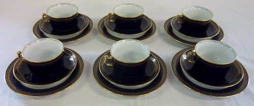 Blue and white cups, saucers & plates by Royal Romanov collection 18 pieces