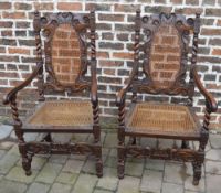 Pr caned panelled 17th cent style chairs