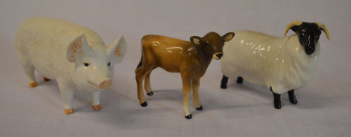 Beswick Champion pig, calf & ram