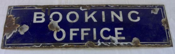 British railway booking office enamel sign 46 cm x 13 cm