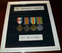 Group of Lincolnshire regiment medals in glazed frame. 8777 Pte Charles Collis 2nd Battalion (from