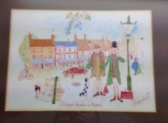 Framed watercolour of Caistor signed by the artist Colin Carr size 30 by 24 cm