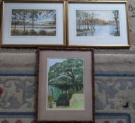 Pr of watercolours of Thurstonfield Lake by R G Barton of Lincoln & watercolour of the garden