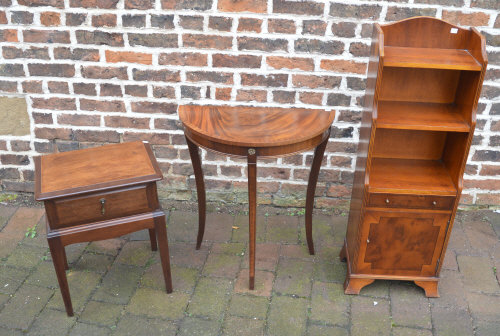 Sm Regency style demi-lume table, shelf unit & bedside cabinet