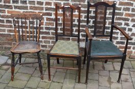 2 cane back chairs & a country chair