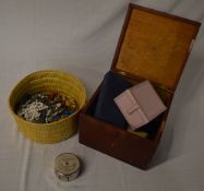 Costume jewellery & a midlands bank money tin