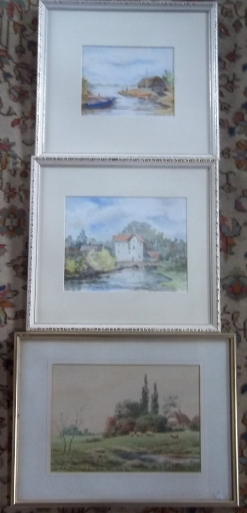 3 watercolours by R Wiltshire 1912 & E Lewis