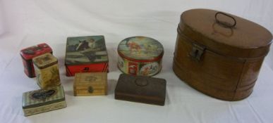 Tin hat box & other tin/wooden boxes