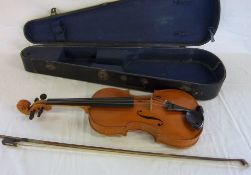 Full sized violin with case and bow maker W R Laing 1974.