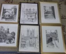 6 prints of Lincoln inc inner Castle gateway, Greestone steps, High Bridge and the Observatory