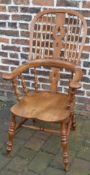 High back elm seated Windsor chair with double stretchers