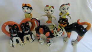 6 Lorna Bailey cat figures, some sporting & valentines