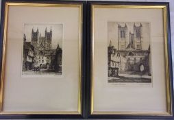 2 19th cent Lincoln cathedral etchings by Brewer Fletcher