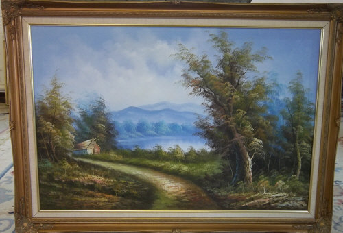 Lg gilt frame painting of a landscape  105 cm x 75 cm