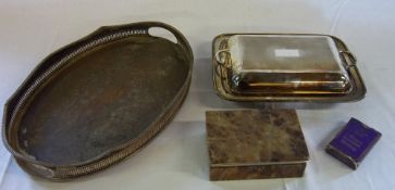 S.P gallery tray, entree dish, Alabaster cigarette case & cards