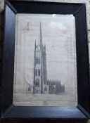 Black & white engraving of the south west view of the steeple and church of Louth by James Basire
