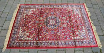 Red Kashmir rug with medallion design 180 x 117cm