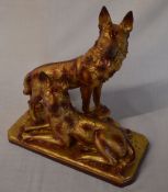 Chien figure of 2 Alsatian dogs signed A Biagioni