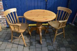 Pine round table & 2 chairs