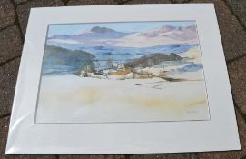 Watercolour of a winter landscape by local artist David Morris