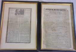 Framed 19th Cent Crown sentences by Leary & Brooke printers, Lincoln & newspaper article relating to