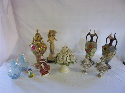 Various ceramics & glass inc pr of vases & Katrina figurine
