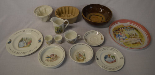 Beatrix Potter bowls, jelly moulds & studio potter bowl