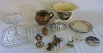 Various items inc glass stand, salt glaze pot, Doulton Lambeth jug etc