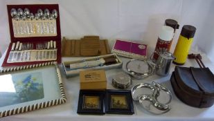 Various items inc cutlery, carving set, flasks & tray