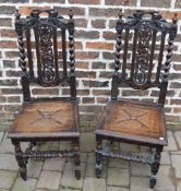 Pr carved oak 17th cent style dining chairs