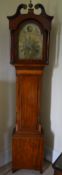 Geo Mah long case clock with brass dial, ebony & box wood inlay maker Henry Stimson Sleaford ca
