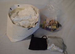 Various white linen, 2 handbags & sewing accessories