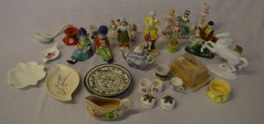 Ceramic figures, mainly continental, plates, butter dish etc