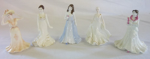 5 small Coalport figures - Debutantes Marie, Crystal, Ellie & 2 unnamed