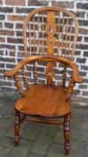 High back honey coloured Windsor chair with double stretchers