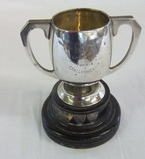 Silver cup 'S.W.D.J.I.L "Cawkell" Tennis Challenge Cup' Birmingham 1928 Maker Collett & Anderson