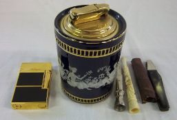 Dupont French gilt metal  lighter, table lighter & cigar cutter etc