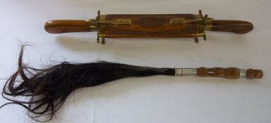 Indian carving set with brass detail & an African fly whisk