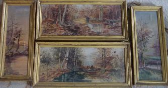 Vict/Edw set of 4 oil on board paintings  19 cm x 26.5 cm & 54 cm x 25.5 cm