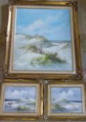 3 Oil paintings of sand dunes 64 cm x 74.5 cm & 36 cm x 32 cm by J Denson & Betty Moore