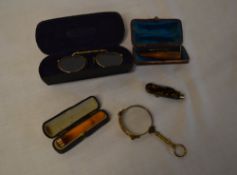 2 rolled gold glasses, 18ct rolled gold cheroot case, poss tortoise shell knife etc